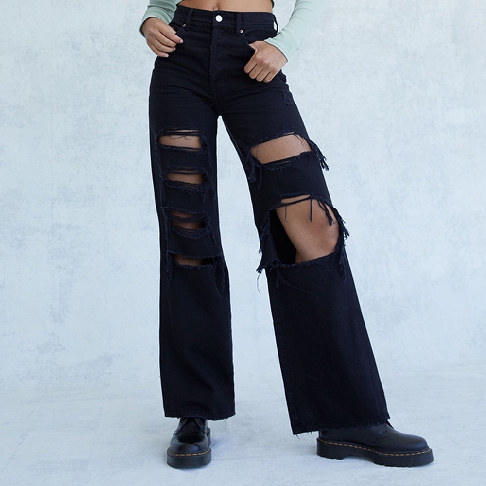 PacSun Eco Black Distressed High Waisted Baggy Jeans